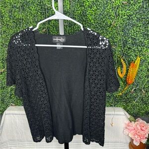 Black Scallop Crochet Cardigan